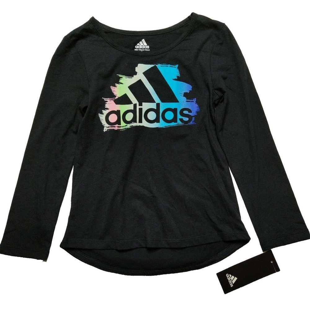 ADIDAS Girls Youth Size 6 Black Graphic‎ Logo Long Sleeve Shirt NEW